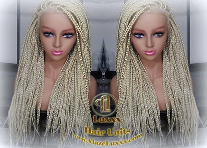 Plaitnum Blonde 613 Box Braid Wig Ombre Balayage White Blonde Platinum Lace Baby Hair Unit Small Medium Straight Glueless! Braid Lace Wig