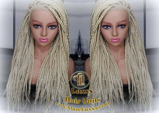 Plaitnum Blonde 613 Box Braid Wig Ombre Balayage White Blonde Platinum Lace Baby Hair Unit Small Medium Straight Glueless! Braid Lace Wig