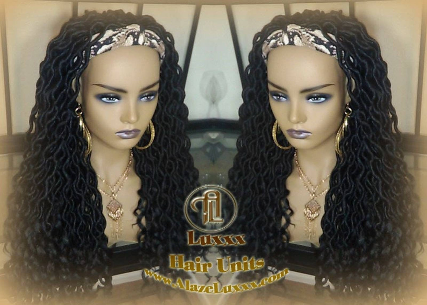 Headband Wig Black 1B Goddess Faux Loc Bohemian Boho Braided Wig Goddess Gypsy Braid Dread Loc Set