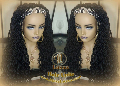 Headband Wig Black 1B Goddess Faux Loc Bohemian Boho Braided Wig Goddess Gypsy Braid Dread Loc Set