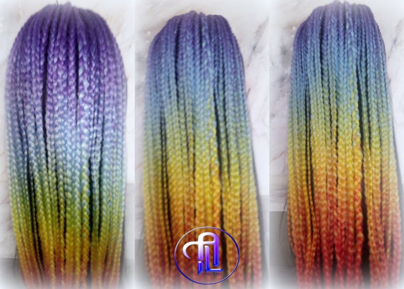 Ponytail Hair Fall Extensions Ombre Rainbow Purple Blue Elements Accents Feathers synthetic box braids hair scrunchie clip in Clip on Braids