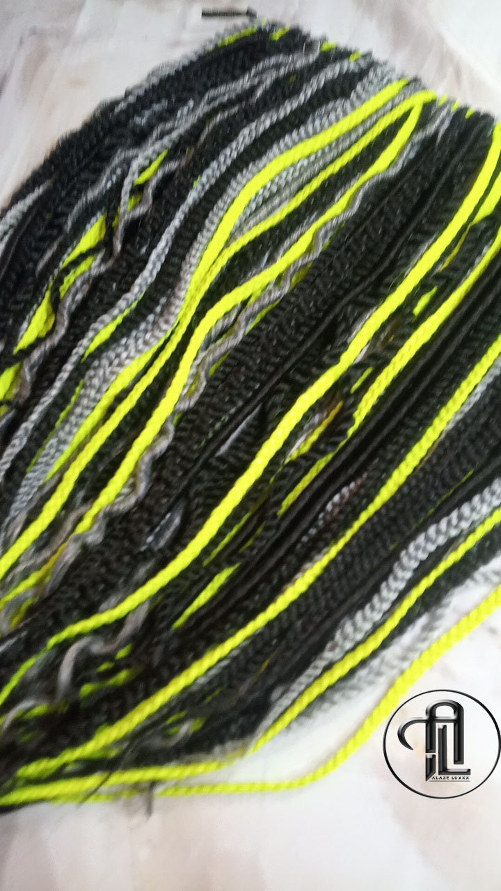 Neon Green Black Grey Silver Single End SE Braid Plaits Twist Set 100 Piece Set Kit Crochet Boho Alien Dread  Extensions Single Loop Dread