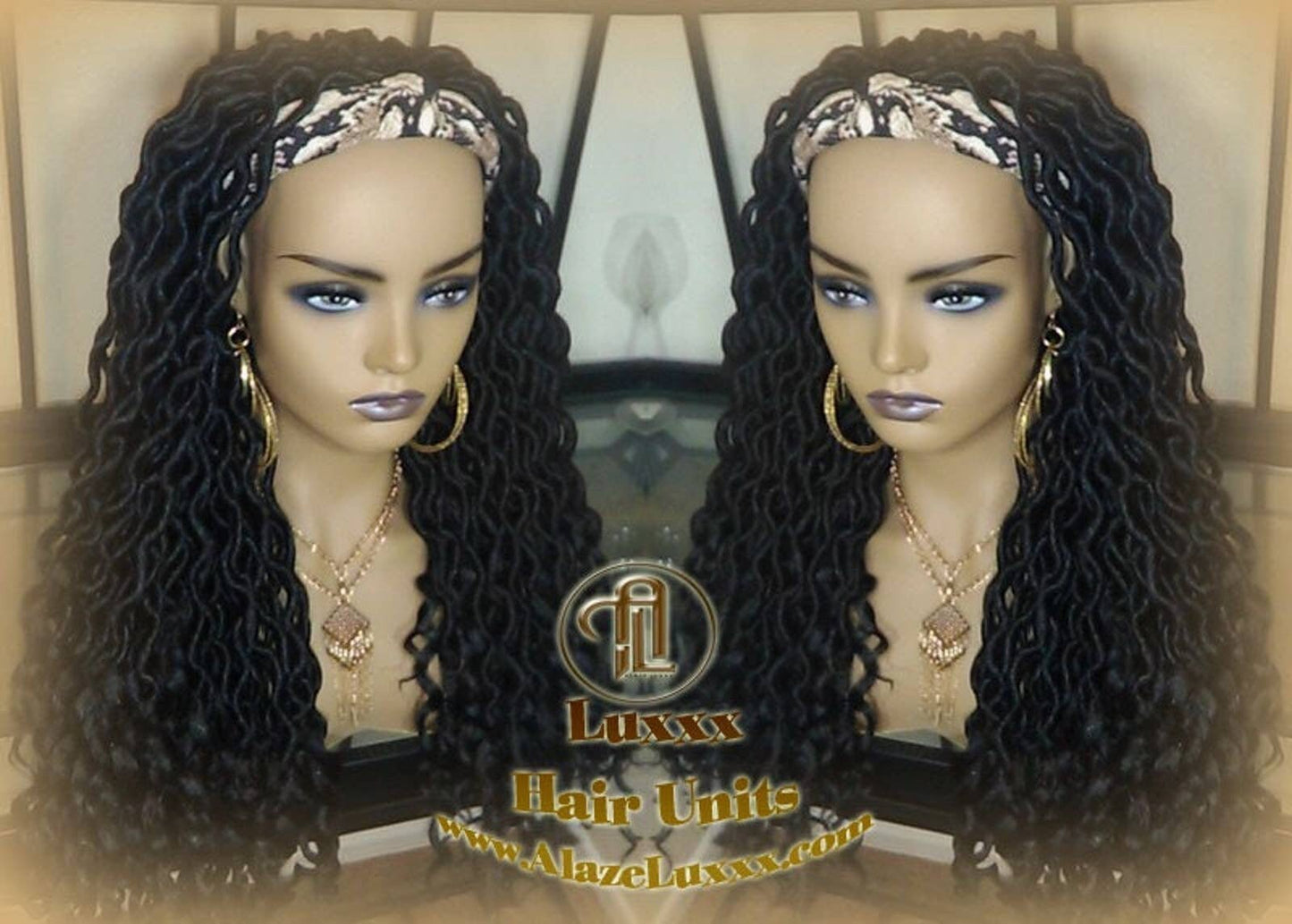 Headband Wig Black 1B Goddess Faux Loc Bohemian Boho Braided Wig