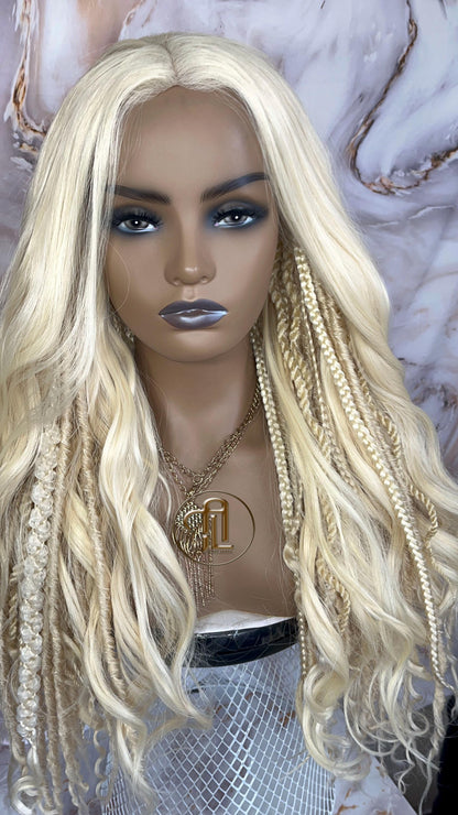 Lace Front Dread Braid Full 613 Blonde Wig Twist Soft Crochet Boho Synthetic Dread Braid Boho Long Wavy Curly Wig Goddess Braids & Waves 24'
