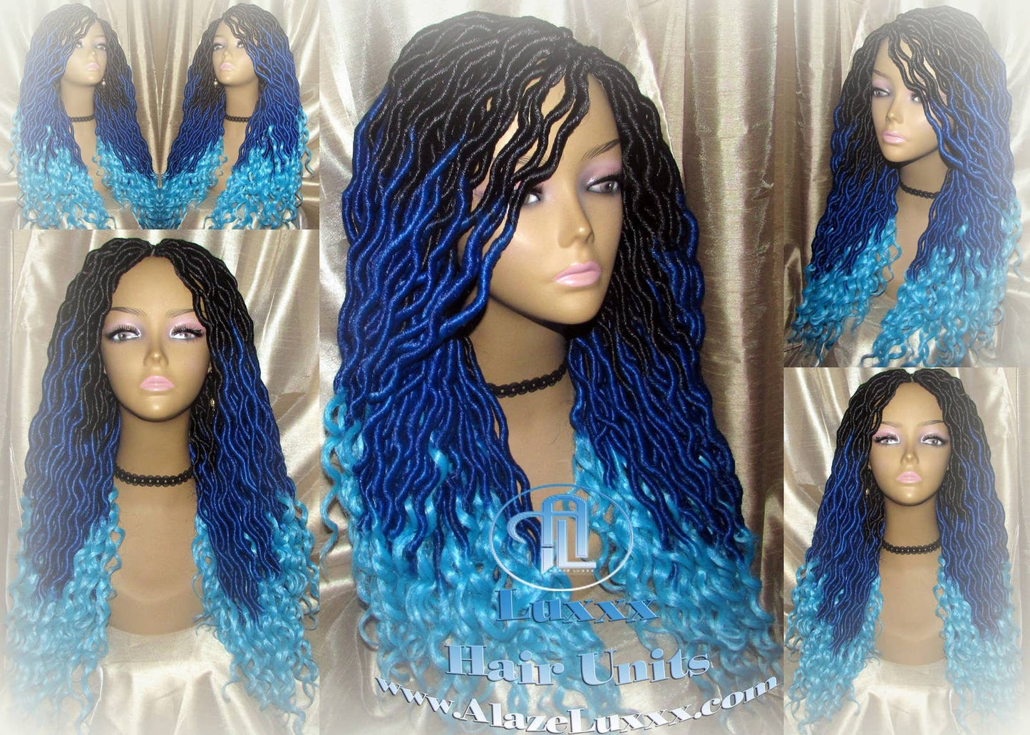 Goddess Faux Locs Blue Ombre curly long wig synthetic dreads crochet braids Mermaid Hair Drag Queen Cosplay Wig Carnival Festival Hair
