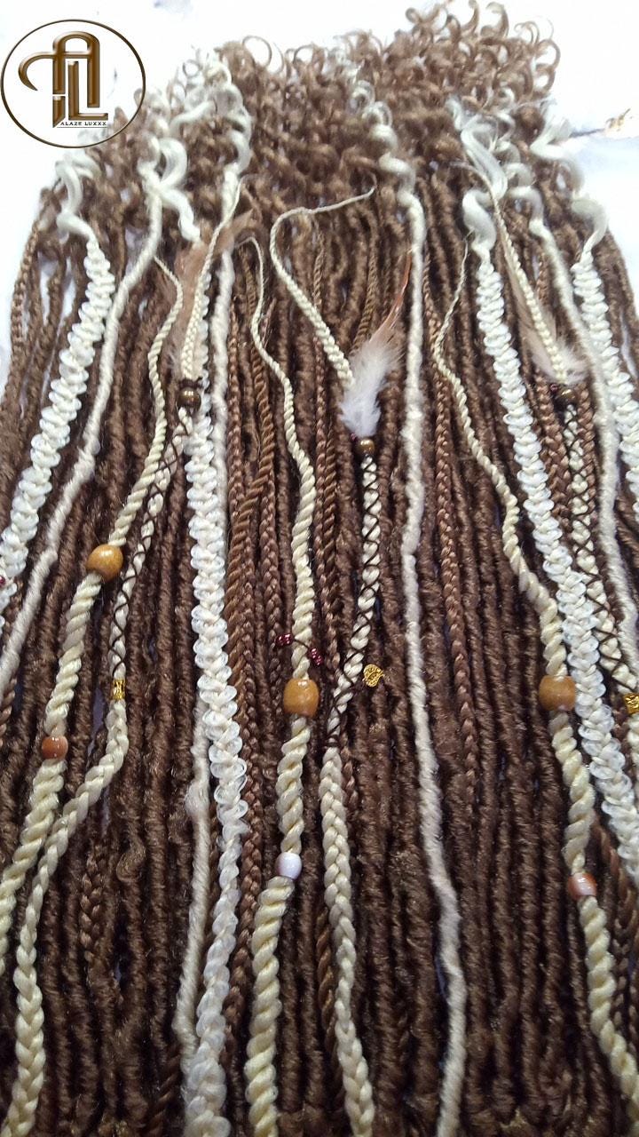 Brown Blonde Set Soft boho Bohemian dreadlocks textured braids wavy dreads  SE Full set Curls dreads and Braids Dragon Braids