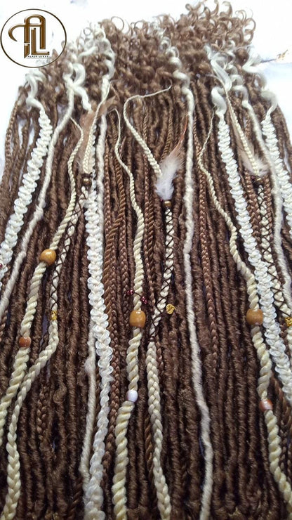 Brown Blonde Set Soft boho Bohemian dreadlocks textured braids wavy dreads  SE Full set Curls dreads and Braids Dragon Braids