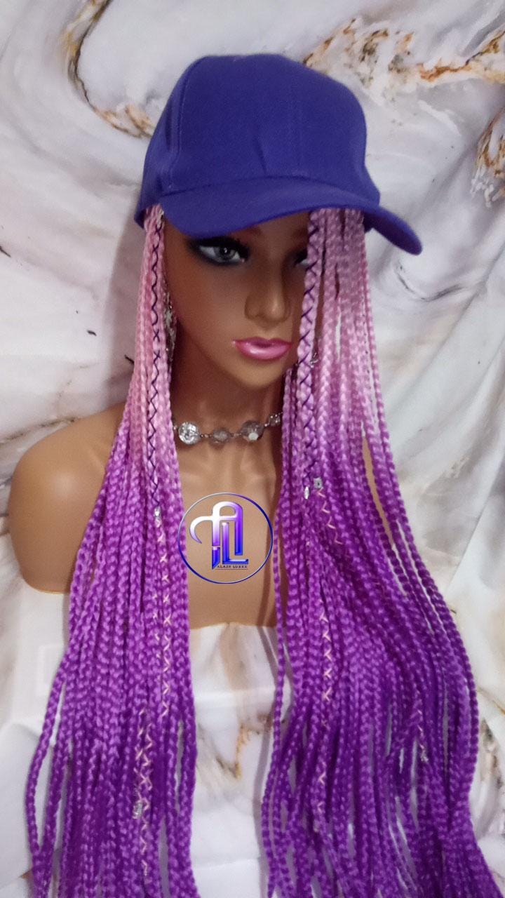 Ombre Box Braid Hat Wig | Pink Purple Lavender Braided Cap | Chemo Alopecia | Faux Braids Wig Hat | Festival Hair | Protective Style Hat Wig