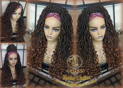 Bohemian Boho Gypsy Headband Wig Black Brown Goddess Faux Loc Wig Long Wavy Brown Tips Ends 30 Hair Dread DE SE Dred Lock Braided Wigs