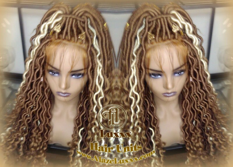 Honey Platinum Blonde Goddess Faux Gypsy Bohemian Boho  Loc Wig Blonde #613 #27 Wavy  Lace Closure DE SE Dred  Blonde Crochet Braided Wigs
