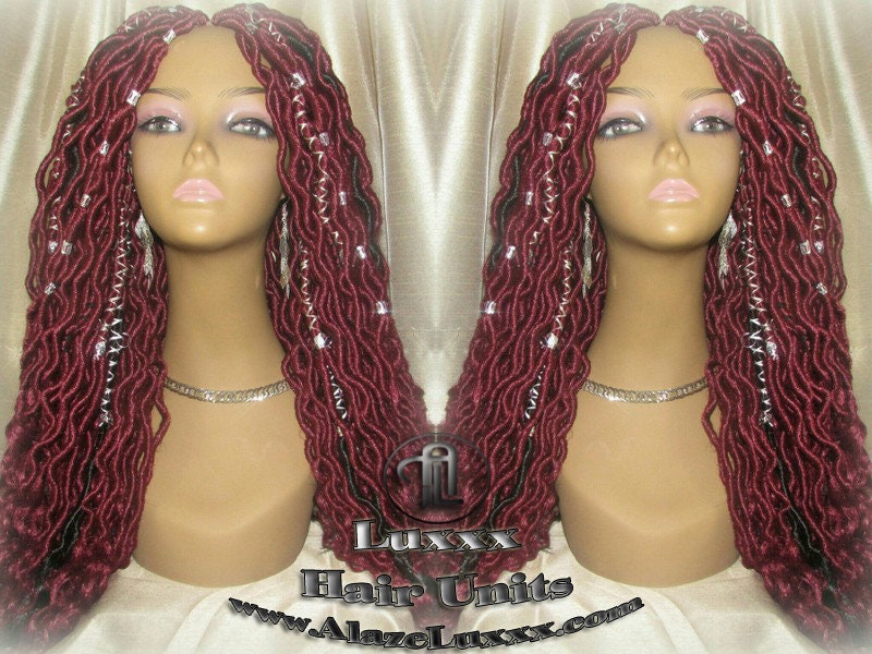 Rich Red Black Goddess Faux Loc Braided Wig Gypsy Bohemian Boho Dread DE SE Dred Lock Crochet Braided Wig Costume Carnival Festival Hair wig