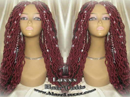 Rich Red Black Goddess Faux Loc Braided Wig Gypsy Bohemian Boho Dread DE SE Dred Lock Crochet Braided Wig Costume Carnival Festival Hair wig