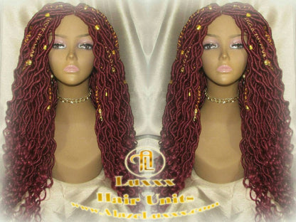Costume Carnival Festival Hair Wig Rich Red Gold Goddess Faux Loc Braided Wig Gypsy Bohemian Boho Dread DE SE Dred Lock Crochet Braided Wig