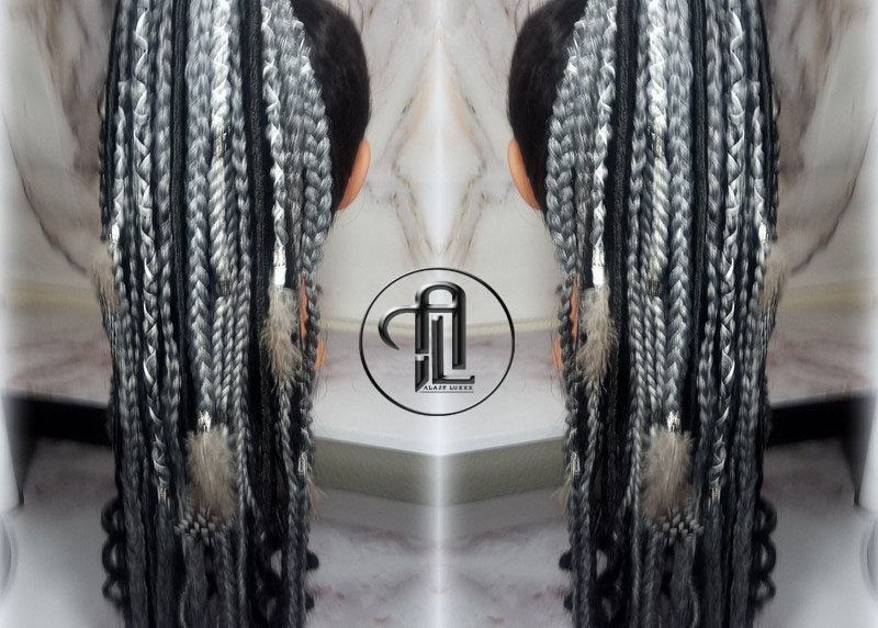 Viking Ponytail Hair Fall Extensions Black Silver Grey  Elements Accents Feathers Jungle box braids hair scrunchie Butterfly