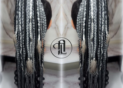 Viking Ponytail Hair Fall Extensions Black Silver Grey  Elements Accents Feathers Jungle box braids hair scrunchie Butterfly