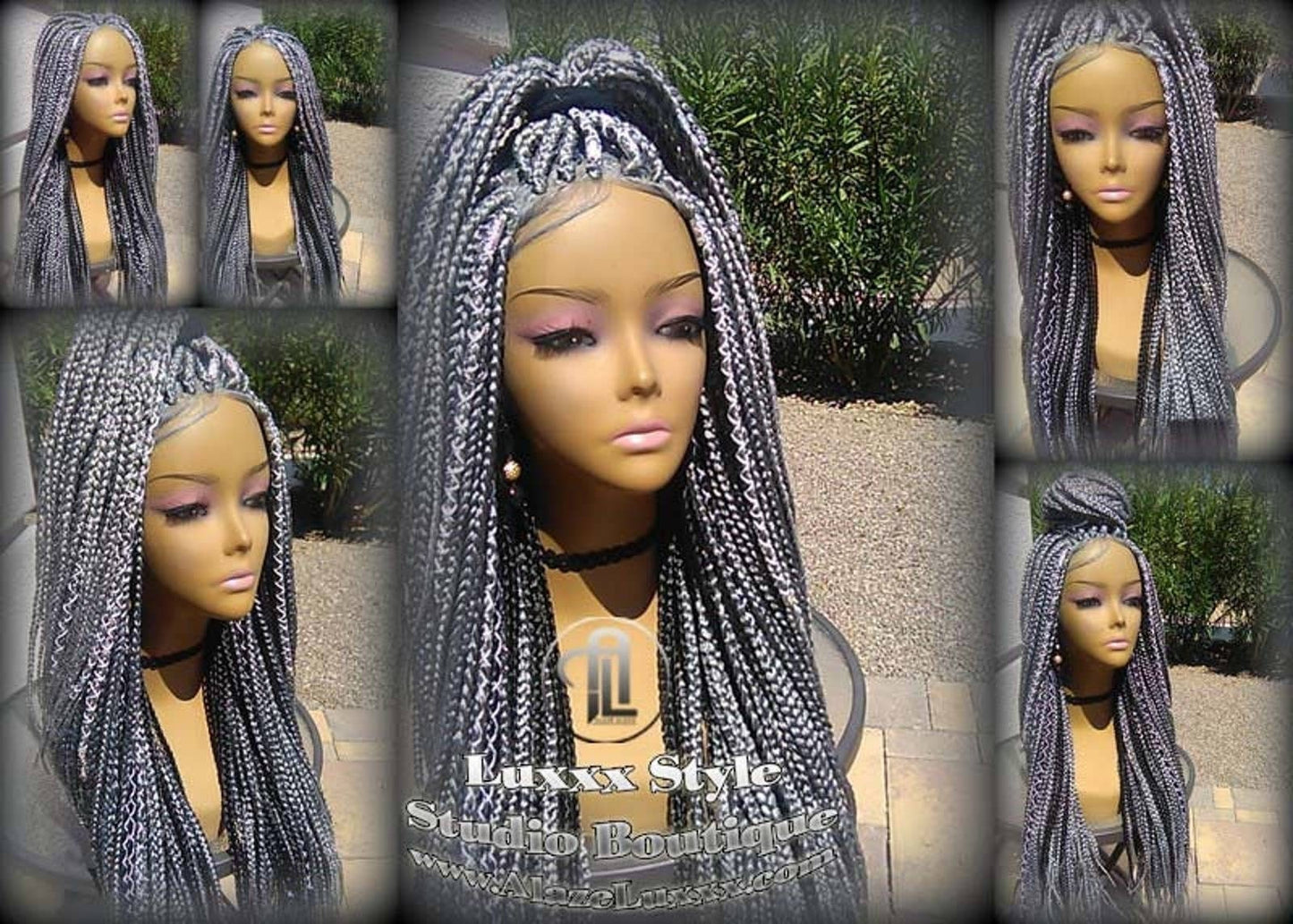 Grey Gray Silver Lace Baby Hair Box Braid 44 51 Wig Storm Long Medium Straight Glueless! Braid Lace Wig Pre Stretched Braiding Hair