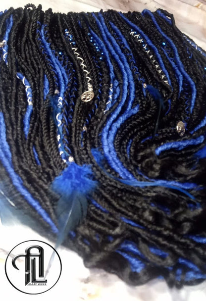 Blue Black SE Synthetic Dreads Braids Locs Mix Gray Blue Crochet Full Set Single Ended Dreadlock Extensions Dreadlocks Fake Faux Locs Witchy