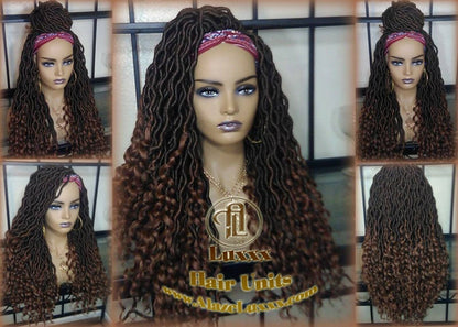 Bohemian Boho Gypsy Headband Wig Black Brown Goddess Faux Loc Wig Long Wavy Brown Tips Ends 30 Hair Dread DE SE Dred Lock Braided Wigs