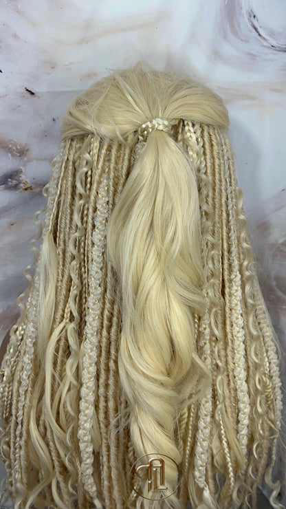 Lace Front Dread Braid Full 613 Blonde Wig Twist Soft Crochet Boho Synthetic Dread Braid Boho Long Wavy Curly Wig Goddess Braids & Waves 24'