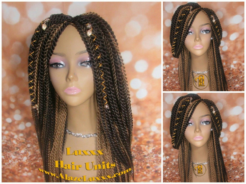 Straight Senegalese Twist Wig Unit! Medium Small Long Blonde Brown #4 #27 Crochet Twist Braided Wig 2tone honey blond hair charms wig maker