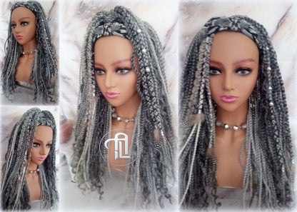 Headband Wig Silver Grey 44 51 Braids Dreads Mix Set Twist Soft Crochet Boho Dread Braid Set Bohemian extensions