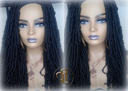 Headband Wig Long 20in Passion Twist Black 1B Mini Small Fluffy Irregular Bomb Spring Bohemian Boho Water Wave Hair twist hair Ready to Ship