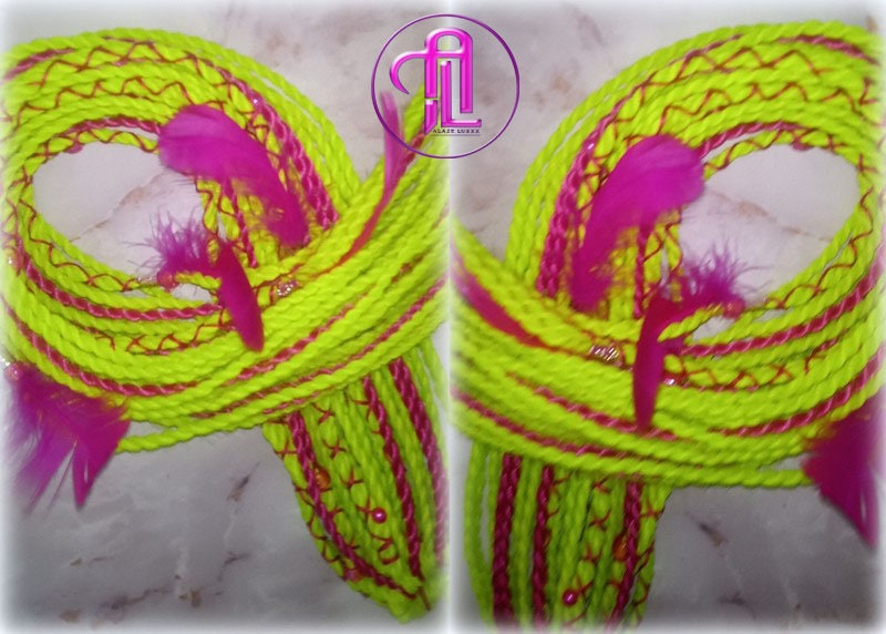 Ponytail Hair Fall Extensions Neon Green Slime Hot Pink Elements Accents Feathers synthetic senegalese twist braids hair scrunchie clip in