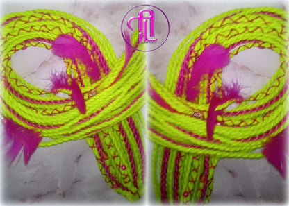 Ponytail Hair Fall Extensions Neon Green Slime Hot Pink Elements Accents Feathers synthetic senegalese twist braids hair scrunchie clip in