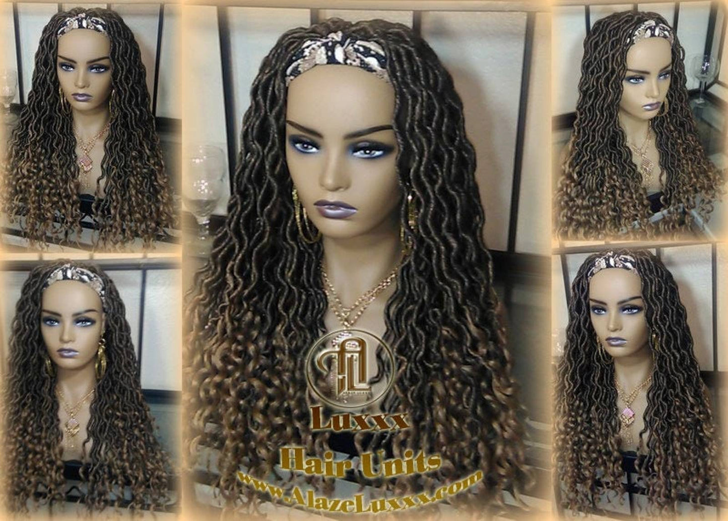 Headband Wig Black Brown Goddess Faux Loc Wig Long Wavy Brown Tips Ends 30 Hair Bohemian Boho Gypsy Dread DE SE Dred Lock Braided Wigs