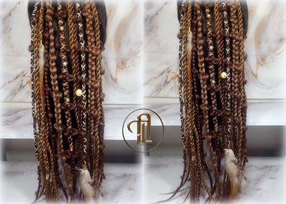 Viking Ponytail Hair Fall Extensions Brown Blonde Elements Accents Feathers synthetic box braids hair scrunchie Butterfly Jungle Braids