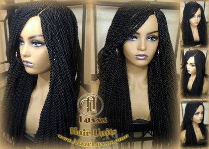 Long Straight Small Senegalese Twist Wig Black 1B Braided Twisted Wig Xpressions Braiding Hair Wig Black Wig Motown Tress Senegalese Twist