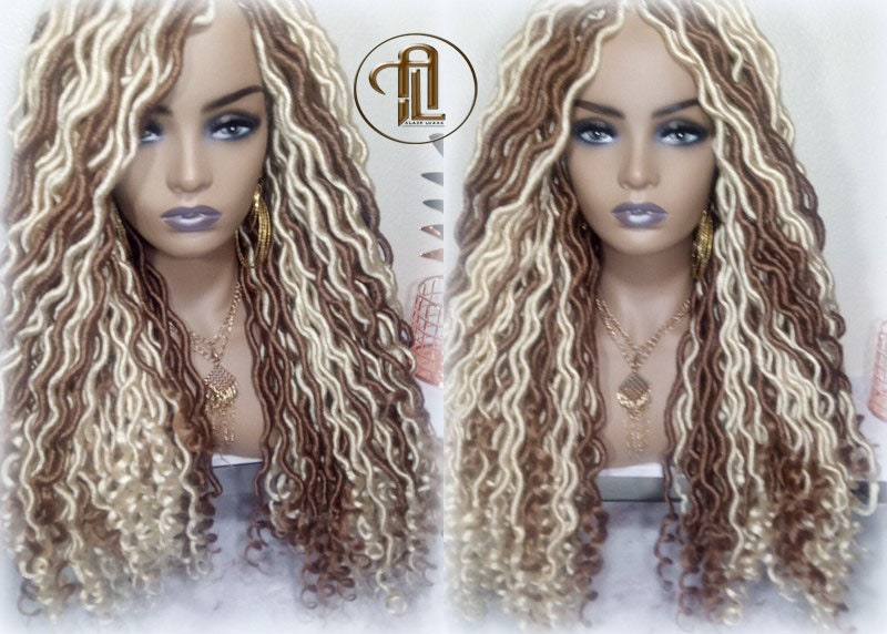 Goddess Faux Boho Platinum Blonde Braid Wig Gypsy Bohemian Full Wavy Dread Set Dread Locs Wig Honey Blonde #613 #27  Wavy Dred Lock Cosplay
