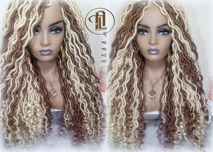 Goddess Faux Boho Platinum Blonde Braid Wig Gypsy Bohemian Full Wavy Dread Set Dread Locs Wig Honey Blonde #613 #27  Wavy Dred Lock Cosplay