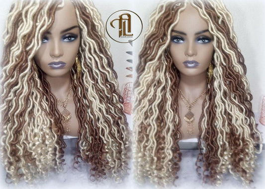 Goddess Faux Boho Platinum Blonde Braid Wig Gypsy Bohemian Full Wavy Dread Set Dread Locs Wig Honey Blonde #613 #27  Wavy Dred Lock Cosplay