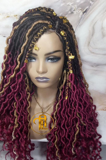 Full Lace Wig Red Burgundy 1b Black 530 Long Ombre Goddess Locs Honey Blonde 27 Marley Synthetic Braided Wig Curl Ends Bohemian Boho Gypsy