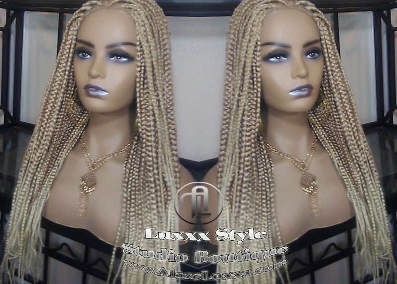 Box Braid Wig Blonde 613 27 Mix Ombre Balayage Honey Blonde Platinum Lace Baby Hair Straight! Braid Lace Wig for Black White Women Alopecia