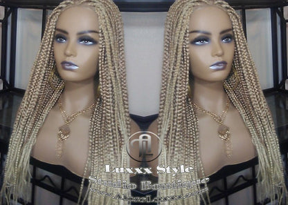 Box Braid Wig Blonde 613 27 Mix Ombre Balayage Honey Blonde Platinum Lace Baby Hair Straight! Braid Lace Wig for Black White Women Alopecia