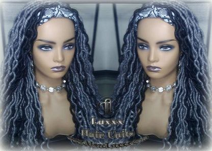 Headband Wig Goddess Faux Dread Locs Salt N Pepper 44 51 Gypsy Boho Silver Black 1B Grey Gray Platinum Storm Wig Unit Wavy Ready to Ship