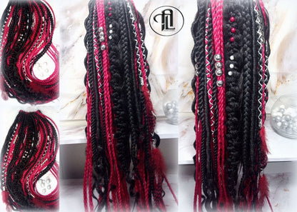 Ponytail Hair Fall Viking Extensions Black Red Elements Accents Feathers synthetic box braids renaissance hair scrunchie kawaii dreadlock