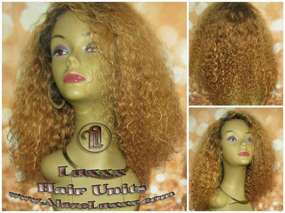 Dark Roots Ombre Honey Blonde 27 Short Curly Kinky Deep Wave Wig Virgin Hair Lace Closure Shoulder Length Balayage Baby Hairs