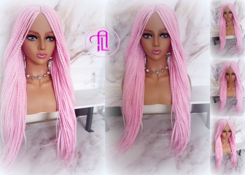 Light Pink Mermaid Princess Wig Box Braids Pastel  Lace Part Wig Light Pink wig extensions stage hair SAME DAY SHIPPING - Ready to Ship