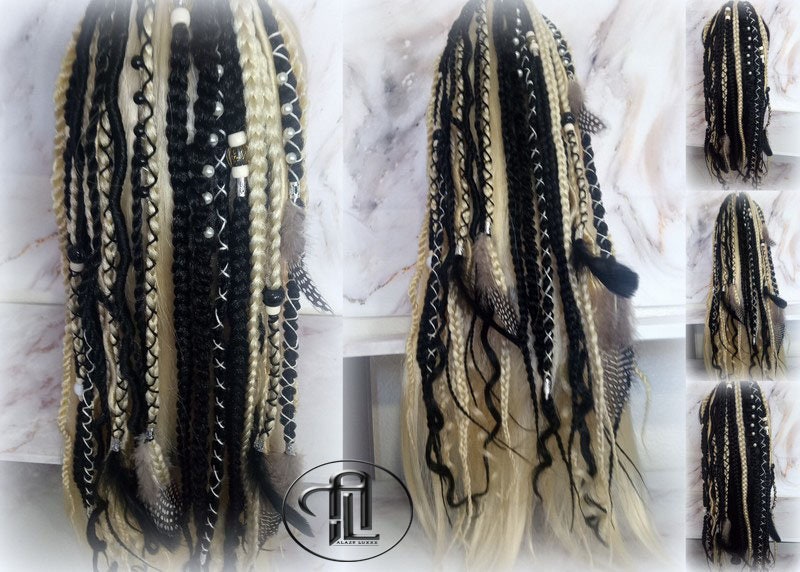 Ponytail Hair Fall Extensions Blonde 613 Black Elements Accents Feathers synthetic box braids hair scrunchie clip in Clip on Braids