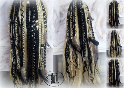 Ponytail Hair Fall Extensions Blonde 613 Black Elements Accents Feathers synthetic box braids hair scrunchie clip in Clip on Braids