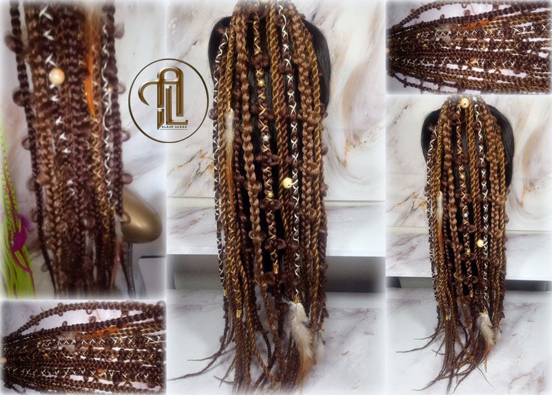 Viking Ponytail Hair Fall Extensions Brown Blonde Elements Accents Feathers synthetic box braids hair scrunchie Butterfly Jungle Braids