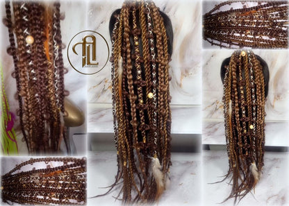 Viking Ponytail Hair Fall Extensions Brown Blonde Elements Accents Feathers synthetic box braids hair scrunchie Butterfly Jungle Braids