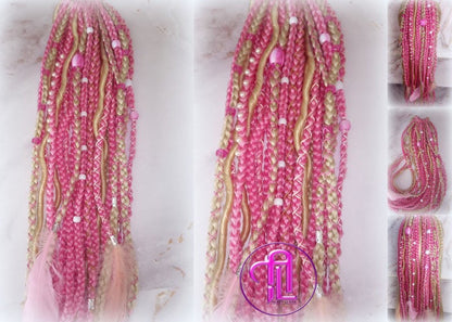 Ponytail Hair Fall Extensions Blonde Pink Ombre Elements Accents Feathers synthetic box braids hair scrunchie clip in Clip on Braids