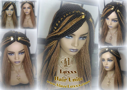 Straight Senegalese Twist Wig Unit! Medium Small Short Blonde Brown #4 #27 Crochet Twist Braided Wig 2tone honey blond hair Alopecia wig