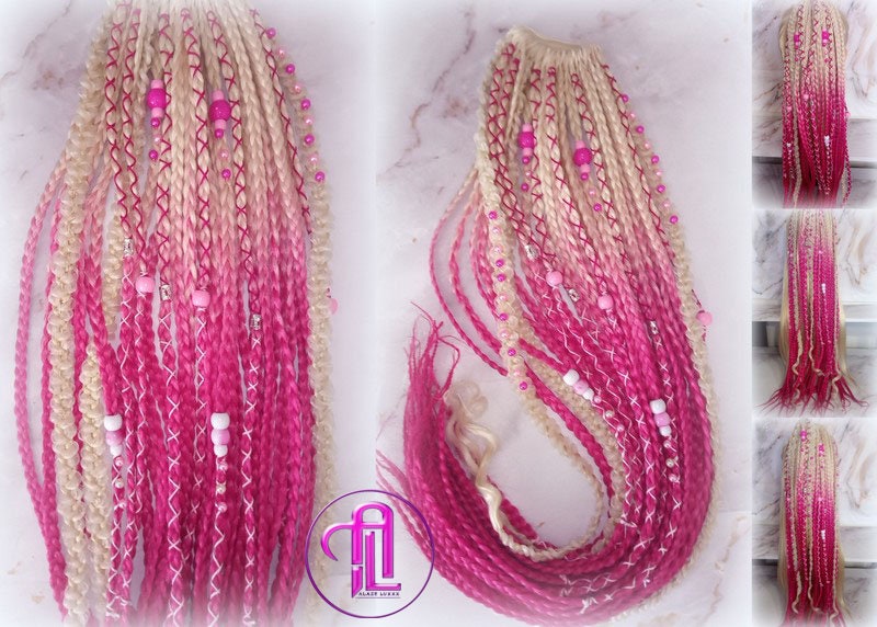 Ponytail Hair Fall Extensions Blonde Pink Ombre Elements Accents Feathers synthetic box braids hair scrunchie clip in Clip on Braids