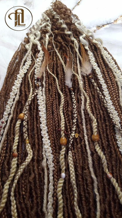 Brown Blonde Set Soft boho Bohemian dreadlocks textured braids wavy dreads  SE Full set Curls dreads and Braids Dragon Braids