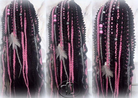 Ponytail Hair Fall Extensions Black Pink Grey Ombre Elements Accents Feathers synthetic box braids hair scrunchie clip in Clip on Braids